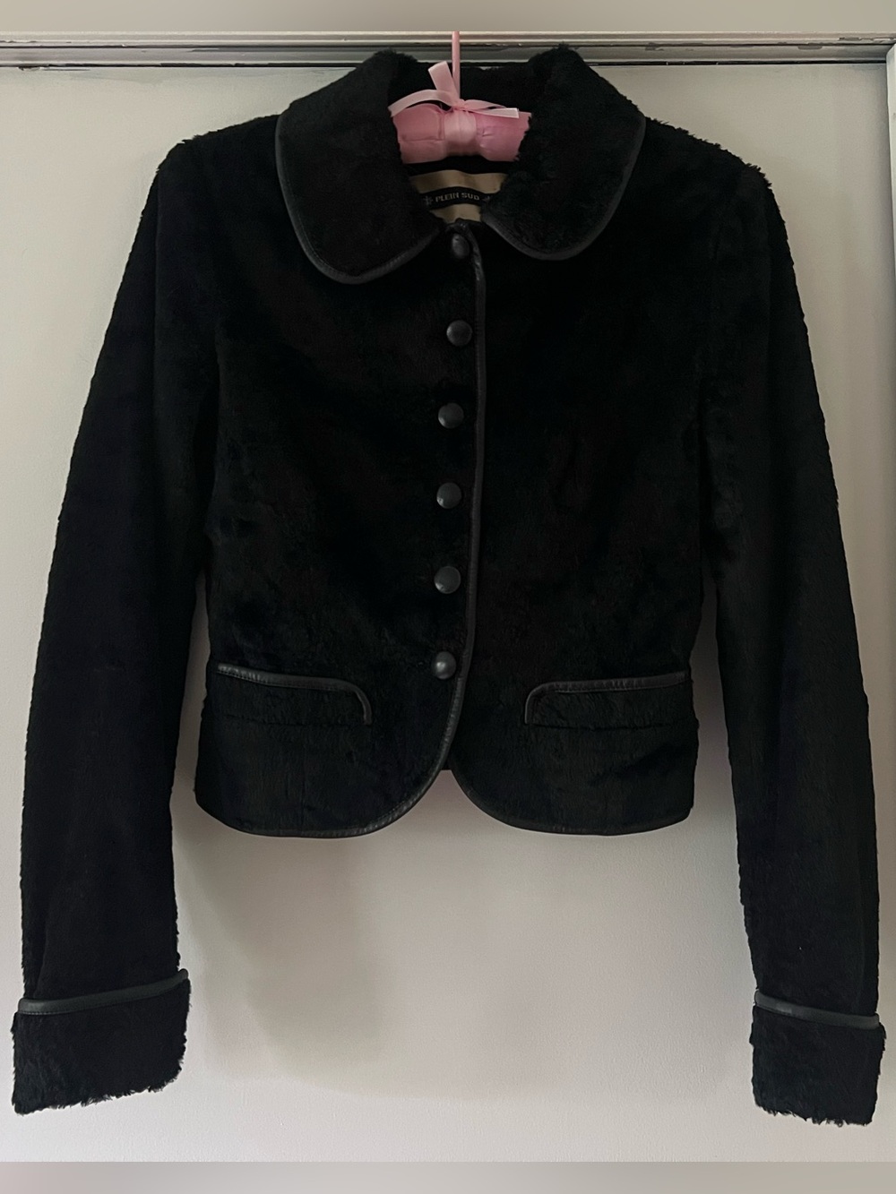 Plein Sud Black Faux Fur Cropped Jacket